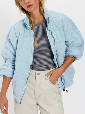 Free People Dolman Quilted Knit Jacket in Ice Water Blue NWT
